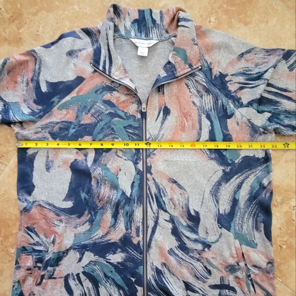 Like New XL Knit Zip-Up Jacket Cardigan Christopher & Banks Peach Blue Teal Gray - Picture 12 of 16